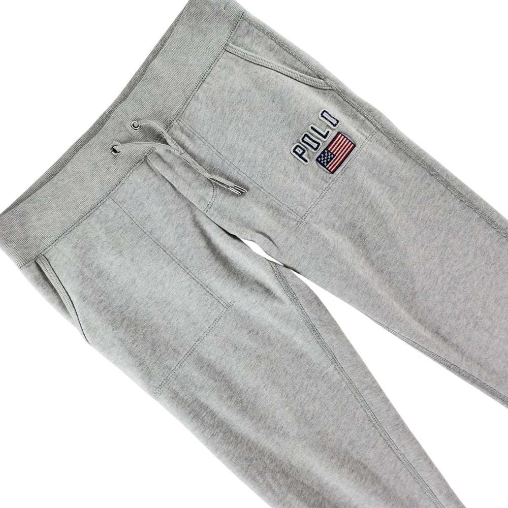Polo Ralph Lauren cropped Jogger Men XS Gray Flag Patch Fleece Cotton Sweatpants